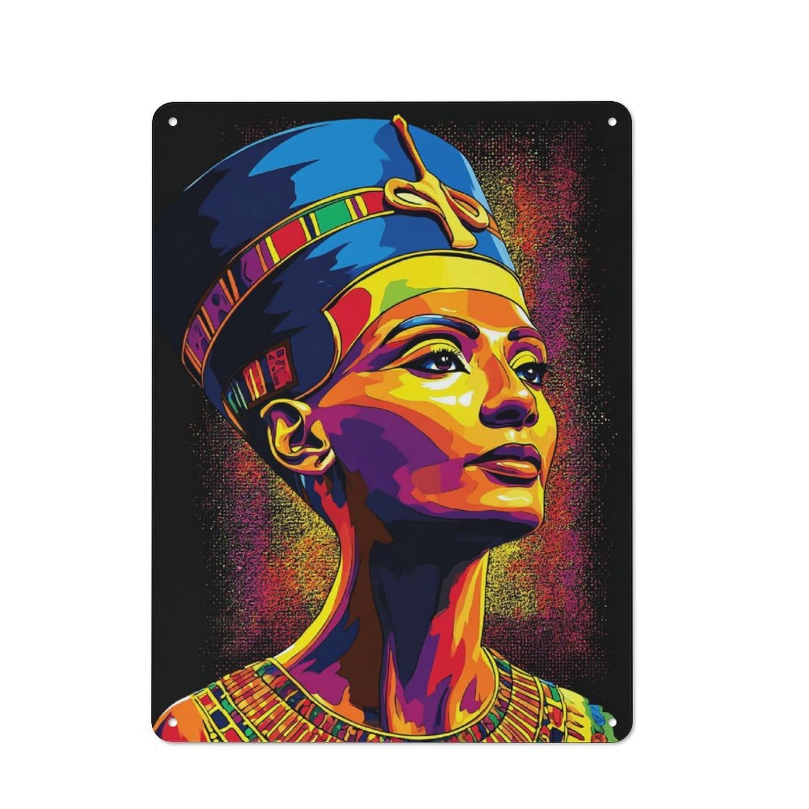 Junmoney Colorful Egyptian Queen Portrait -1 Tin Wall Plaque 40X30cm With For Café Or Restaurant, Suited To Restaurant Decor Fans