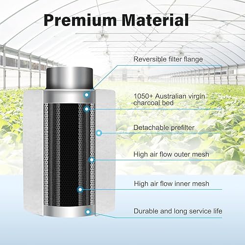 Miniatura 4 de iPower Filtro de carbono de aire de 4 pulgadas, con carbón virgen australiano para ventilador en línea, hidroponía, tienda de cultivo, prefiltro