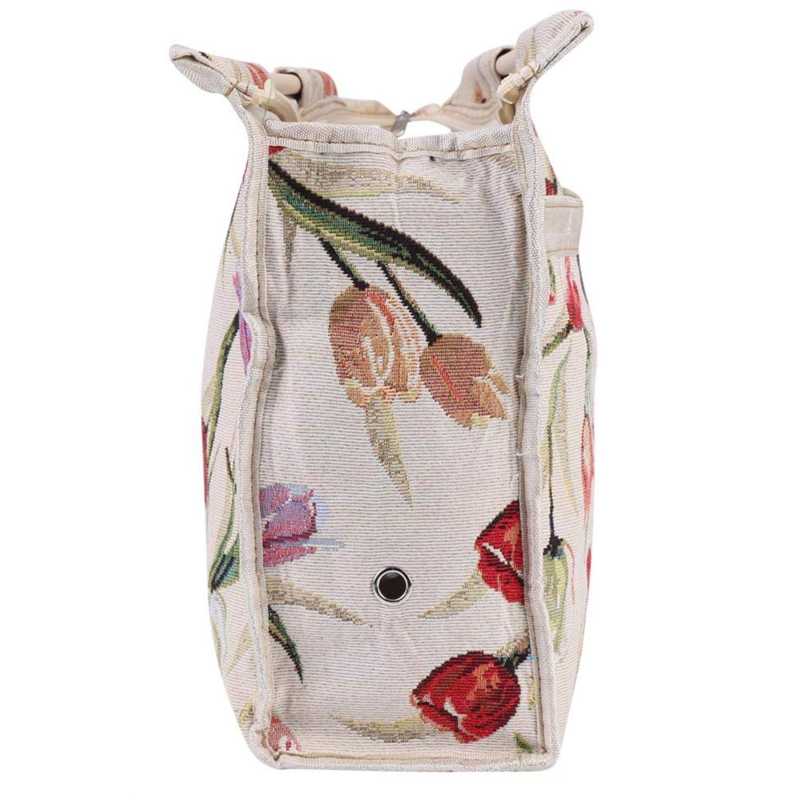 Borsa per maglieria con manico in legno, 1pc Borsa portaoggetti in tessuto intrecciato con manico in legno squisito per ferri da maglia Strumenti di cucito(Fiore rosso)