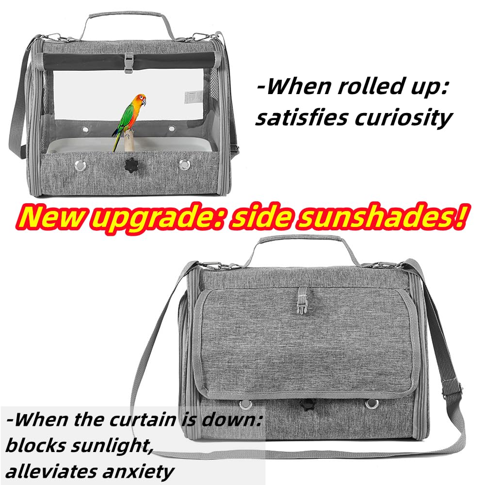 Mochila para Aves,Bolsa de Viaje,Bandeja de Plástico,Percha con Soporte, Portátil,Lavable,Exterior,para Loro,Excursionismo,Camping,con 1 Piedra Molar,1 Vaso de Alimentación con Clip