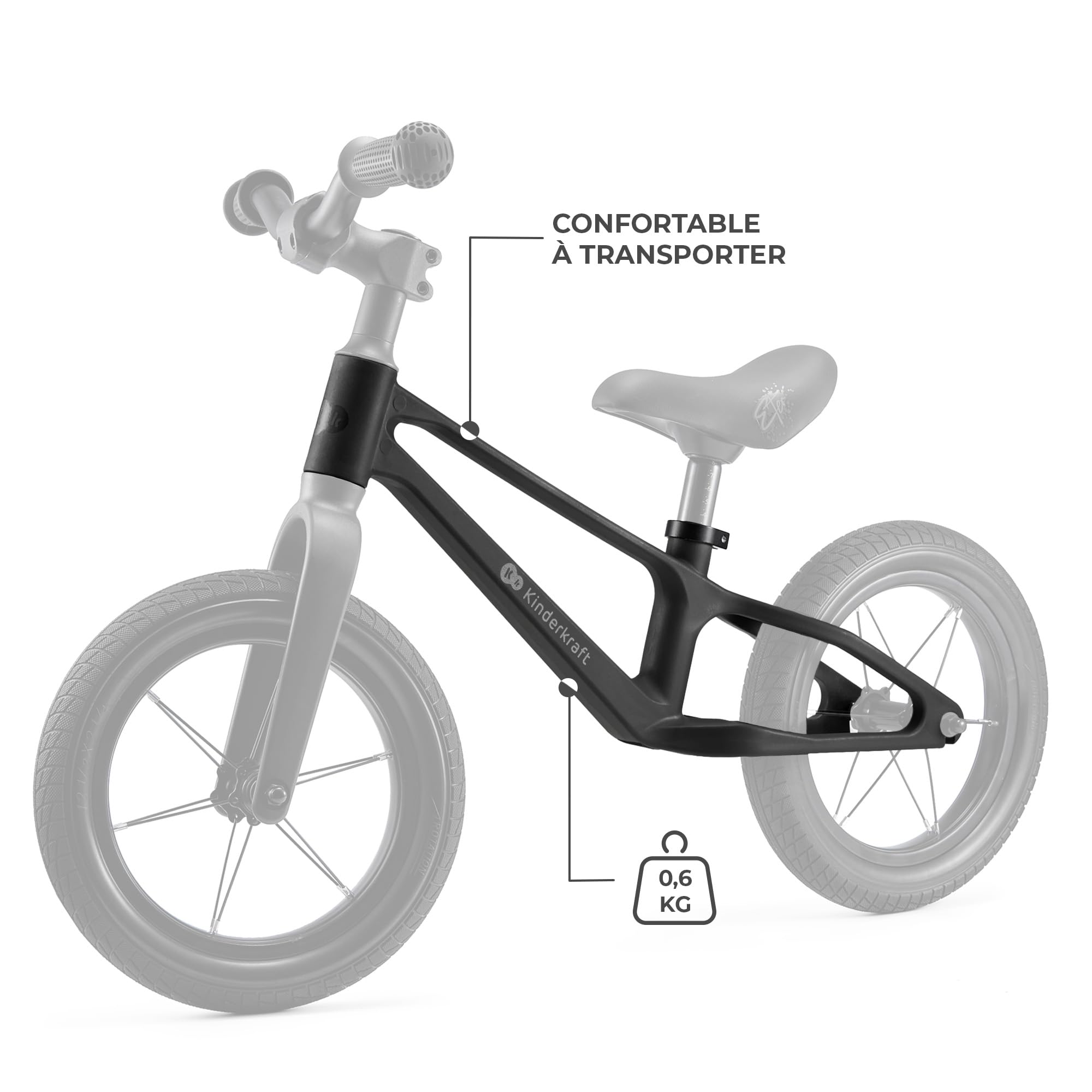 Kinderkraft ETER Draisienne jusqu'à 35 kg, vélo d'apprentissage léger, Roues de 12 ", Cadre en Nylon, Selle réglable en Hauteur, Direction limitée, poignées en Caoutchouc, Design Sportif