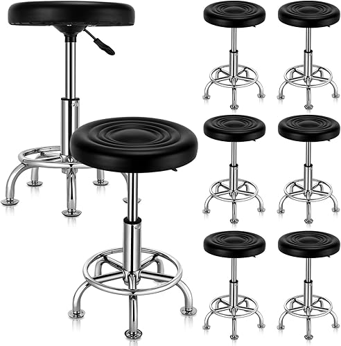 Sintuff Paquete de 6 taburetes giratorios modernos de piel sintética con reposapiés y silla redonda de cuero sintético sin brazos con altura