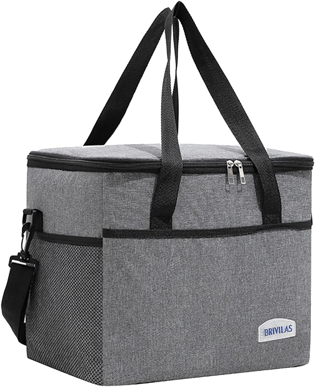 Bolsa de Almuerzo Grande Bolsa Refrigeradora Plegable Bolsa de Picnic Aislada con Correa de Hombro Ajustable para Oficina, Trabajo, Escuela, Picnic, Playa (Gris)