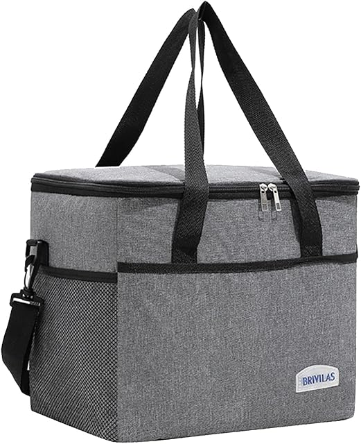 JIMACRO Large Lunch Bag Collapsible Cooler Bag Insulated Picnic Bag with Adjustable Shoulder Strap for Office Work School Picnic Beach (Grey)