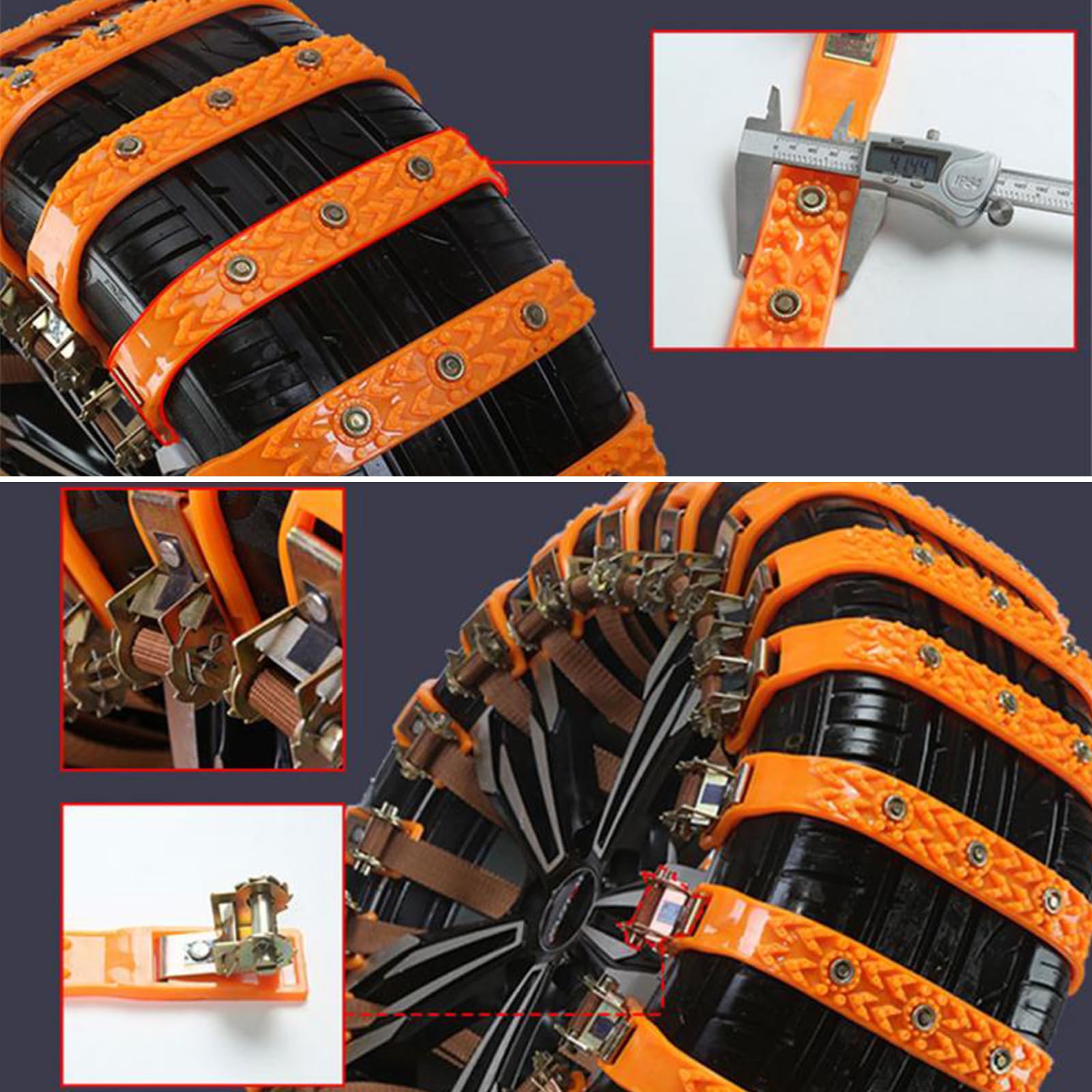 kyaoayo Catene da neve universali, Tire Snow Chains, 6 pezzi, catene da neve universali per pneumatici di larghezza 165 – 265 mm, catene di emergenza per la maggior parte delle autovetture,