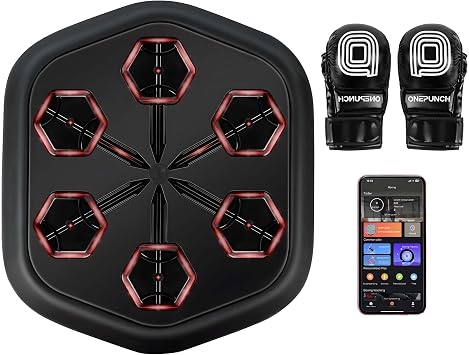 ONEPUNCH Music Boxing Machine Wall Mounted, Smart Boxing Music Machine with LED, Punching Game Machine with Phone Holder & Boxing Gloves for Stress Release