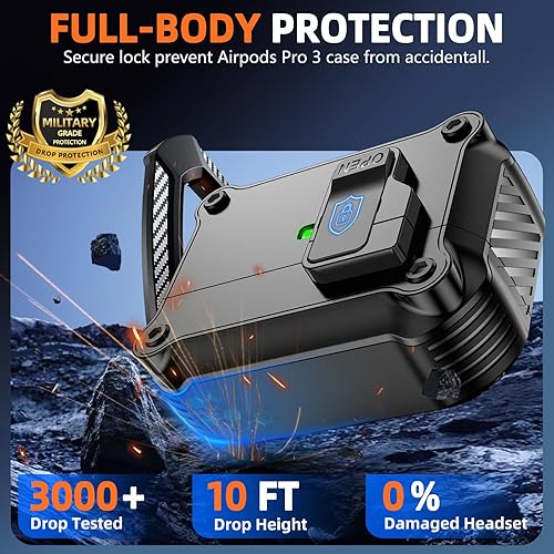 Vista 4 de Funda compatible con AirPods Pro 3, bloqueo automático magnético con kit de limpieza, compatible con funda Magsafe, color negro