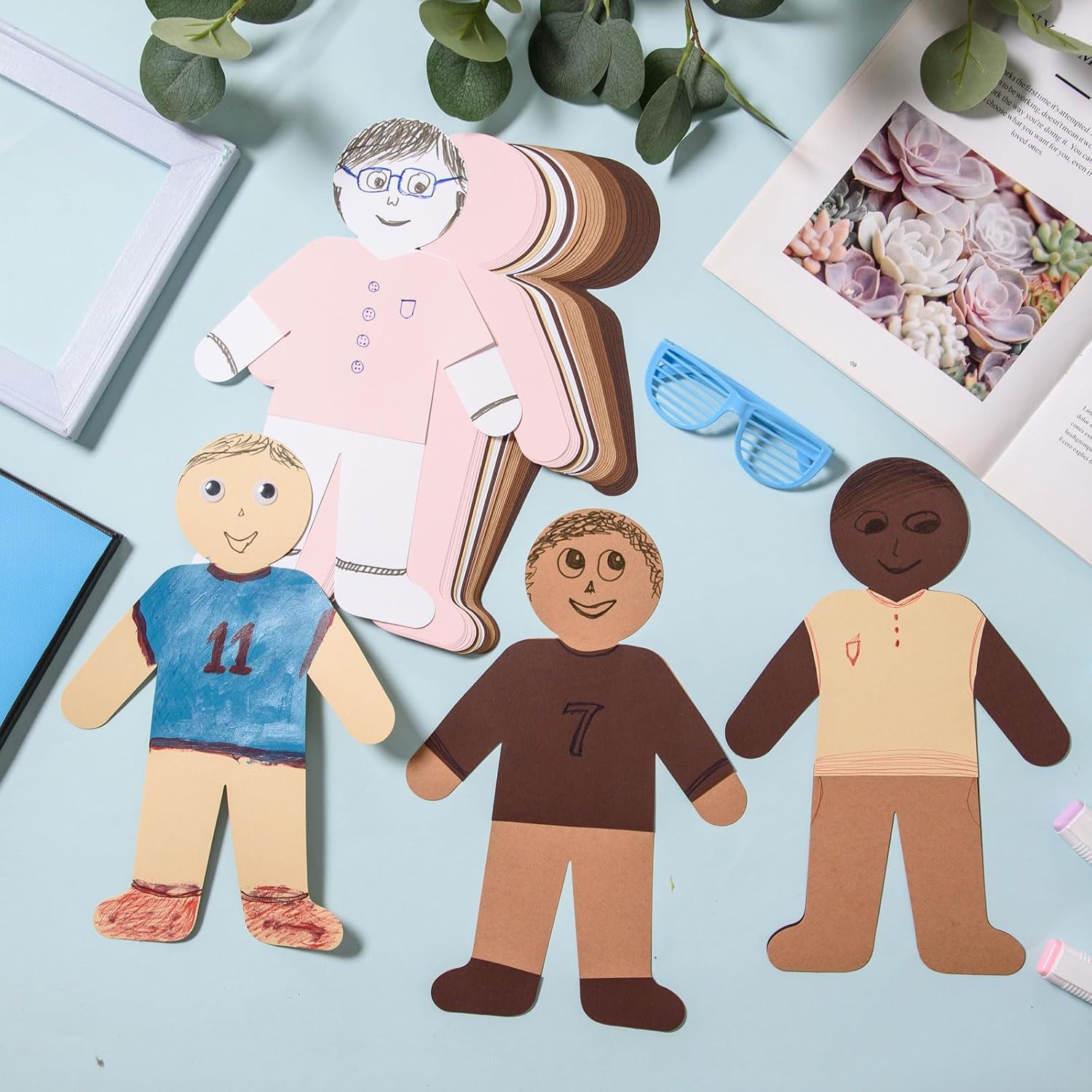 FOBSME 48 Pcs Multicultural People Cutouts 11.61x7.8 Inch Large Paper People Shapes Skin Color Paper Cut-Outs Big Cardboard People Die Cuts for Classroom Multicultural Diversity Craft Projects