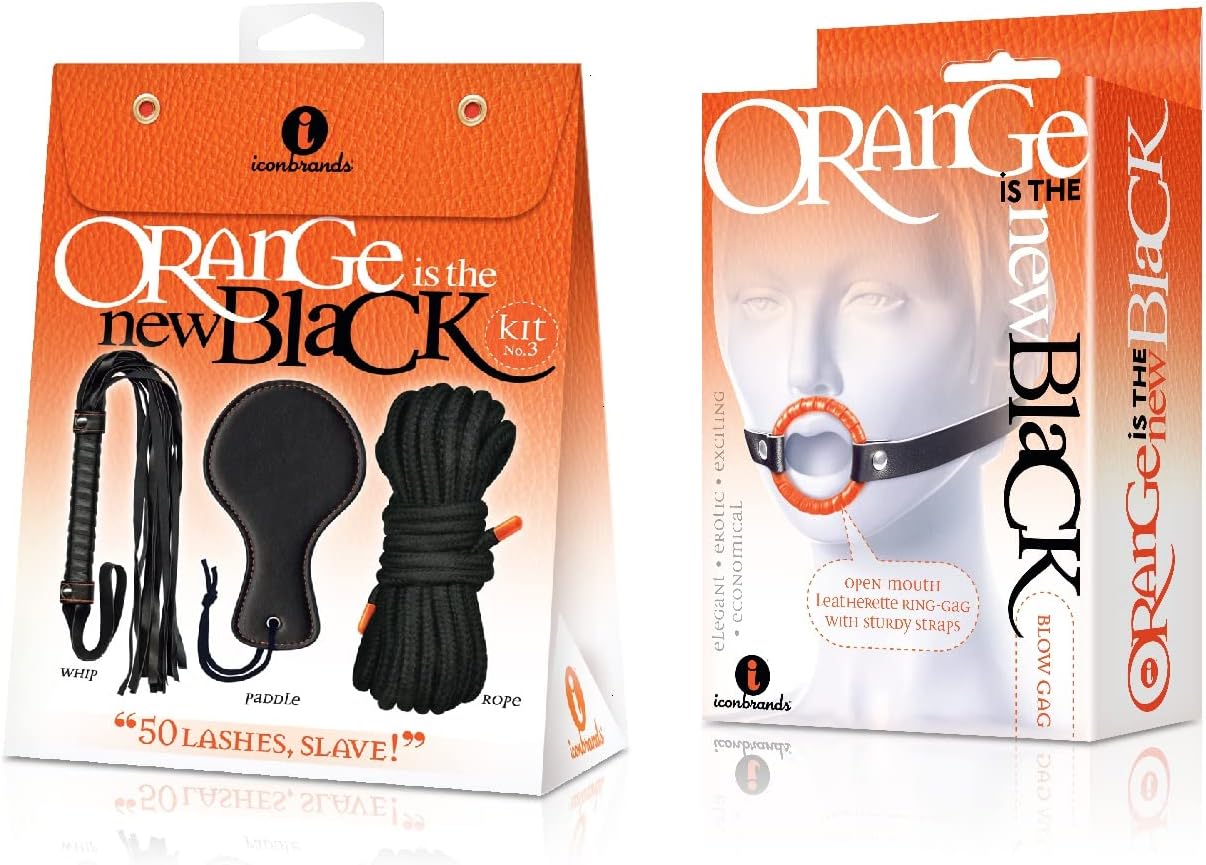 Sexy Gift Set of Orange is The New Black, Kit #3-50 Lashes, Slave! and Icon Brands Orange is The New Black, Blow Gag, Open Mouth Leather Gag