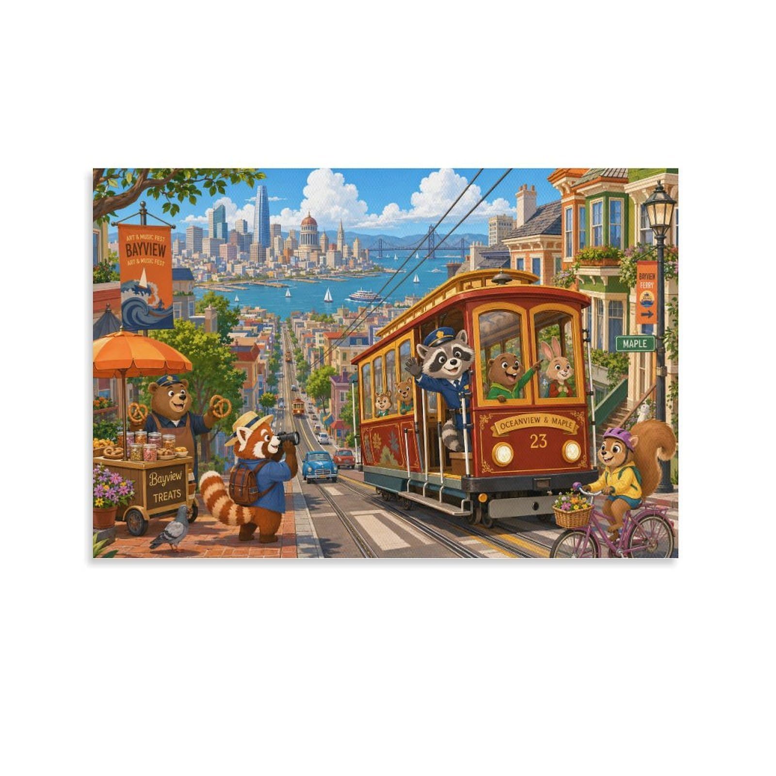 ASDFGHJKLZA San Francisco Hyde Street Canvas Prints Modern Poster California HD Pictures Wall Art Decor for Home, Office, Dining Room, Bedroom Decorations, Gift 20x30inch(50x75cm)