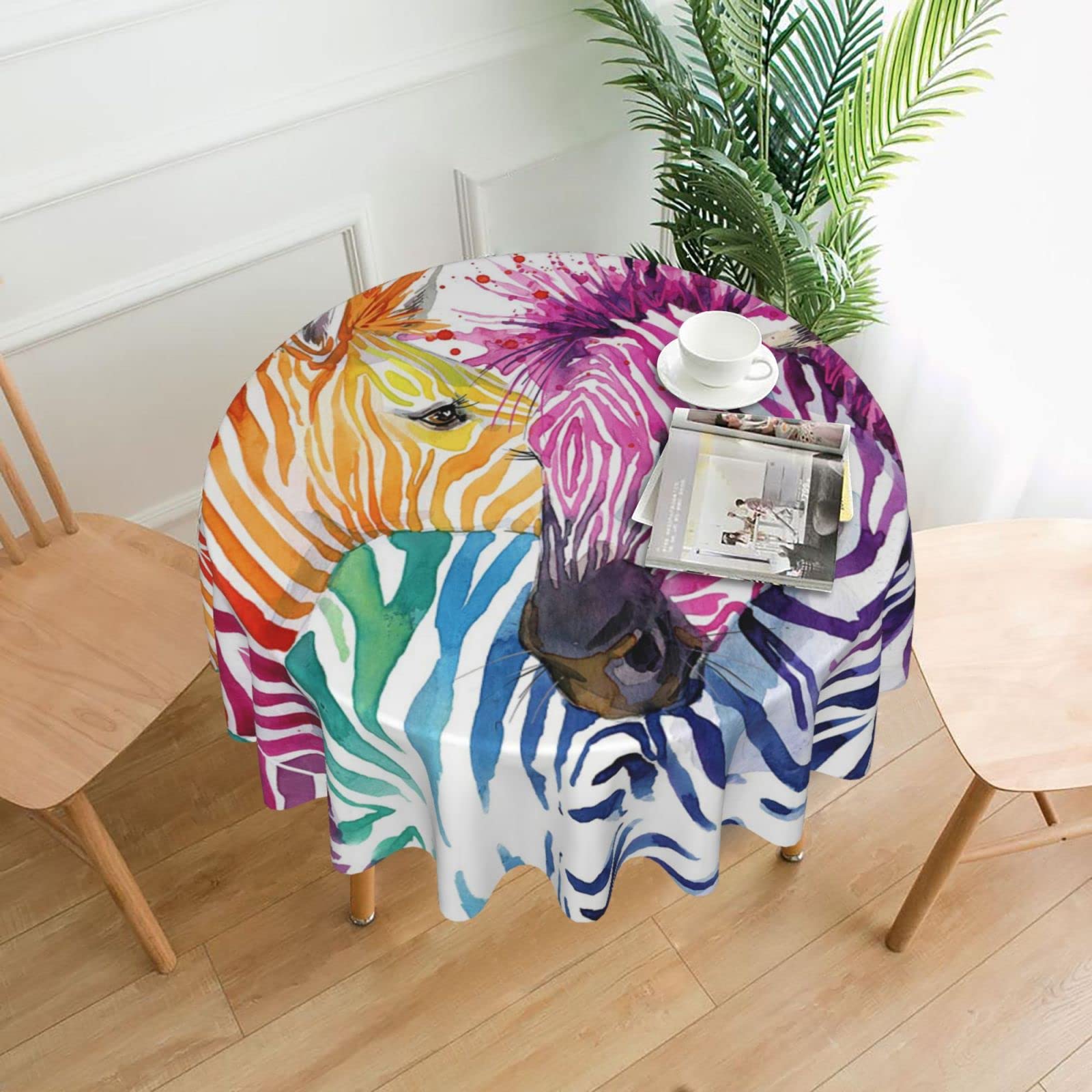 Lawenp Rainbow Zebra Decorative Round Table Cloths - 60 Inches in Diameter for Buffet Tables, Parties, Holiday Dinners.