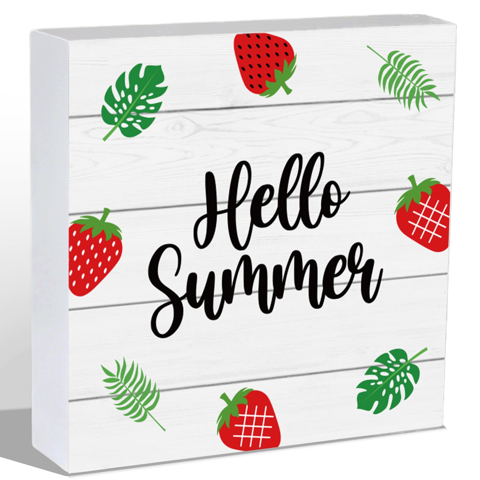 Photo 1 of ?Summer Decor Summer Decorations for Home Indoor Strawberry Table Decor Office Room Shelf Desk Decor Home Bathroom Rustic Wooden Sign Season House Warming Gifts 5.9 x 5.9 Inch?