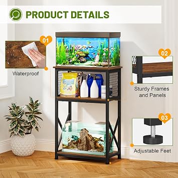 Snughome 10 Gallon Aquarium Stand, 3-Tier Storage Fish Tank Stand 220 lb Top, Fits 5/10 Gallon , Waterproof / Small Space, 20.47 x 11.42 x 30.91, Rustic Brown