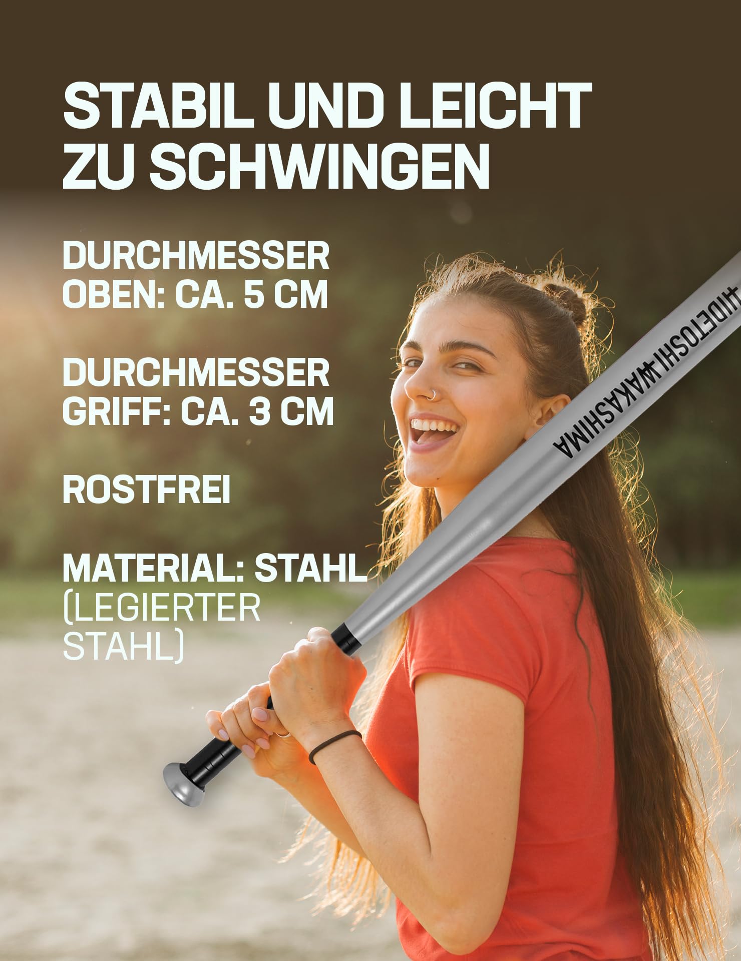 Tokyo Baseballschläger aus rostfreiem, legiertem Stahl. Für Anfänger, Hobbyspieler und Profis geeignet, Länge: 28 Zoll (0,71 m), Gewicht: 980 g, in vielen Farben (Braun)