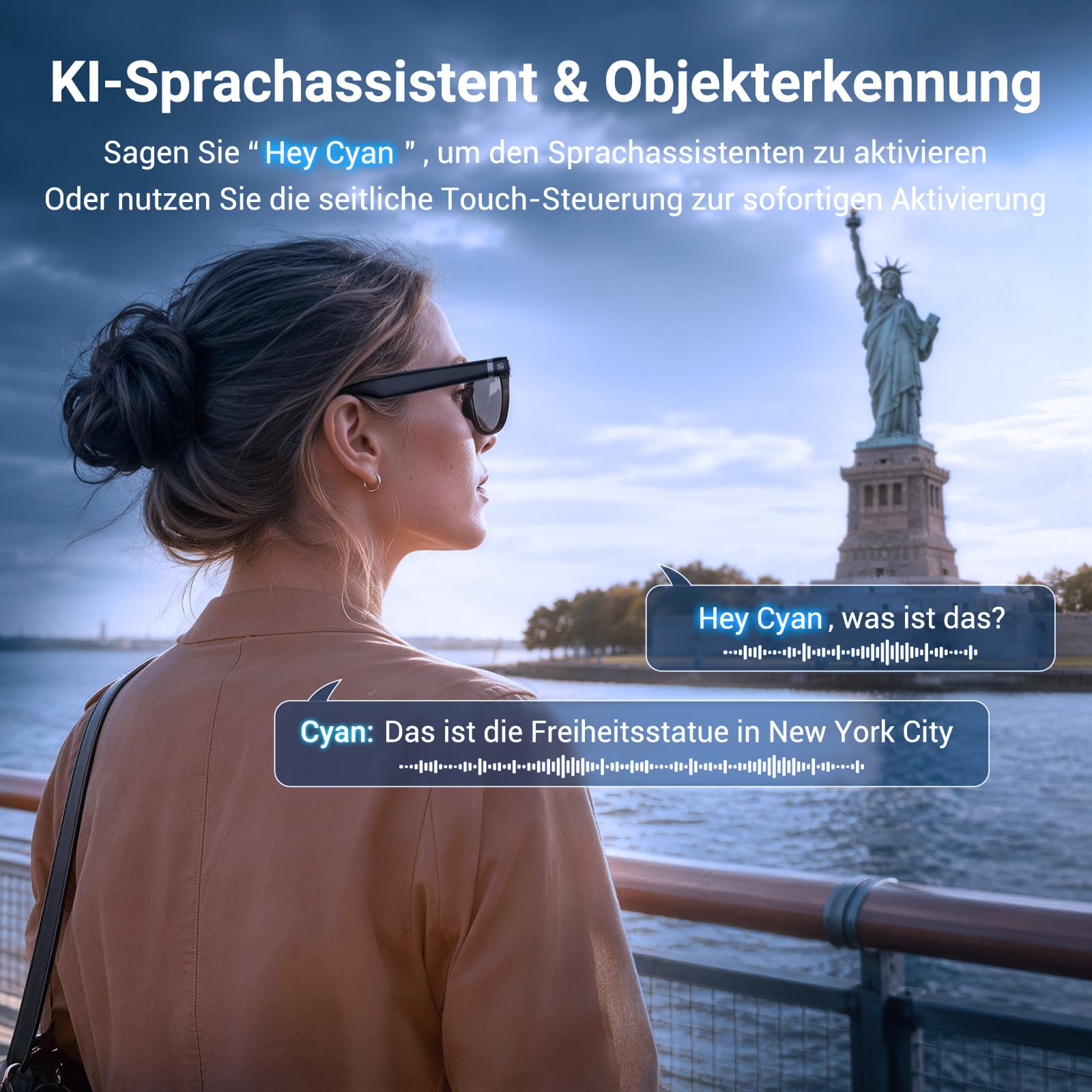 KI Brille mit Kamera, 8MP Kamera, 1080P HD Videoaufnahme mit EIS, Open-Ear Audio, ChatGPT KI, Echtzeitübersetzung, Objekterkennung, selbsttönende Brillengläser mit Blaulicht- und UV-Schutz