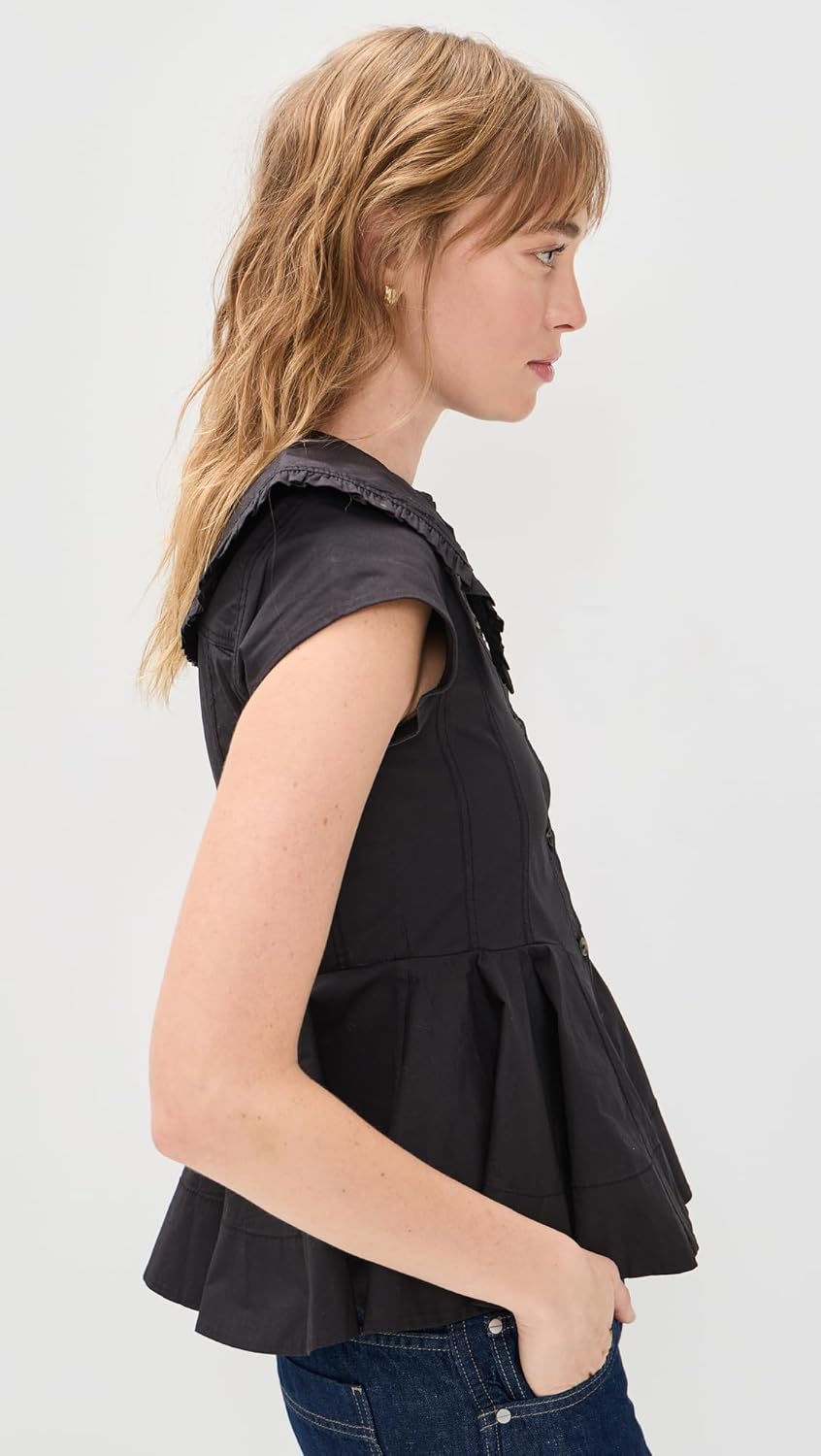 Ganni Women's Stretch Cotton Peter Pan Collar Shirt - Image 4