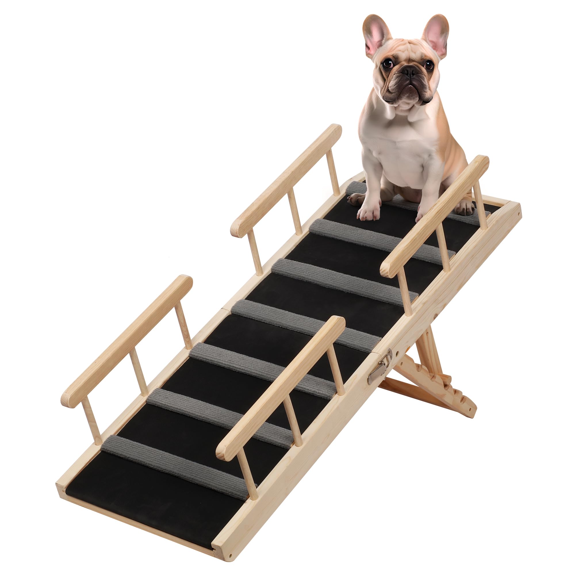 Dog Ramp for Bed Adjustable Pet Ramp for Dogs to Get on Bed Folding Dog Bed Ramp for Small Medium Dog and Cat, Wooden Ramp for Dogs,4 Adjustable from 10.9" to 22.20" Height