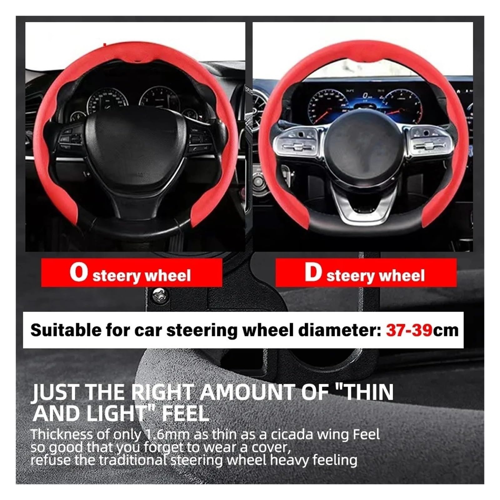 Cubre Volante Coche Funda Volante Coche 38 Cm Y 15 Pulgadas Grosor Piel Fina Antideslizante Transpirable Accesorios Decorativos Volante Funda Volante Coche(Carbon Fiber Red)