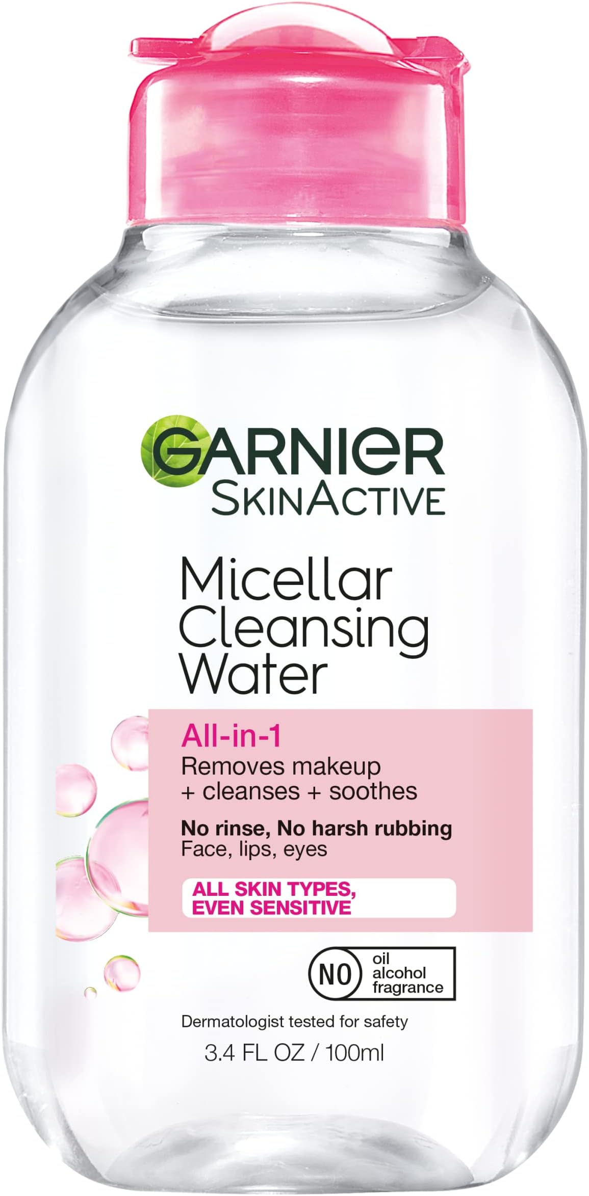 Micellar Cleansing Water, All-in-1 Makeup Remover and Facial Cleanser, For All Skin Types, 3.4 Fl Oz (100mL), 1 Count (Packaging May Vary)