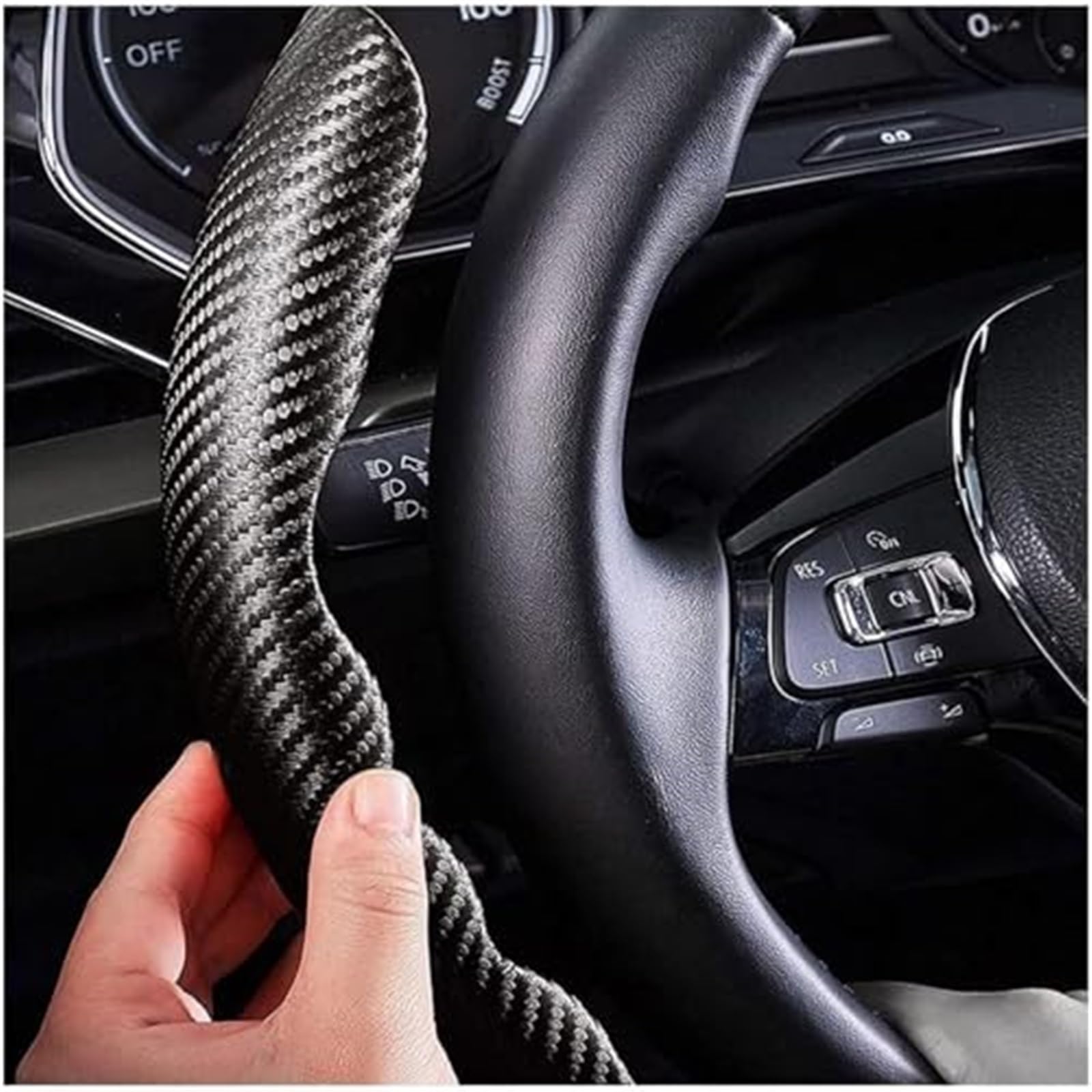 Lenkradbezug Für Benz Für SLK 230 R170 Für 320 Für 200 R171 2000-2024 Atmungsaktive Anti-Slip Carbon Faser Lenkrad Schutz(Black)