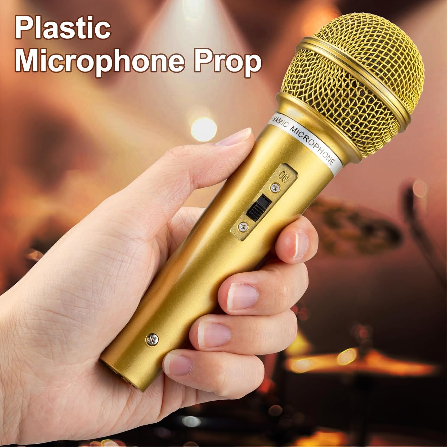 Facmogu 16PCS Fake Microphones Props, Gold Plastic Display Mic Props for Karaoke Costume, Realistic Microphone Prop Set for Halloween, Party, Birthday, Cosplay Music Favors