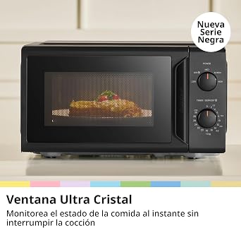 COMFEE ' CMO-MP012ND(BK) Mini Microwave Oven 20 L 700 W, Black, with Large Window, Compact Design, Quick Defrost Function, 5 Power Levels