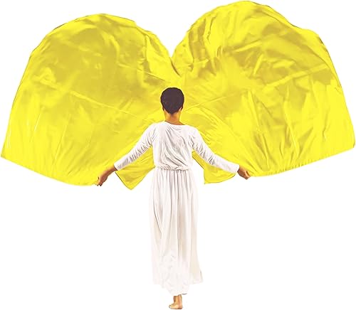 Miniatura 4 de Wuchieal Juego de 2 banderas de alabanza de 55 pulgadas con varillas flexibles, semicírculo, alabanza, alas de ángel, para danza, iglesia, oro