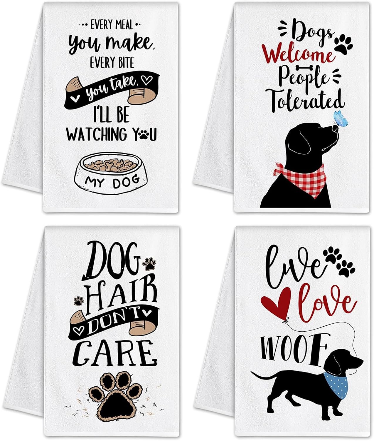 Bonsai Tree Dog Lover Gifts for Mom Women, Dog Kitchen Decor Towel Set of 4