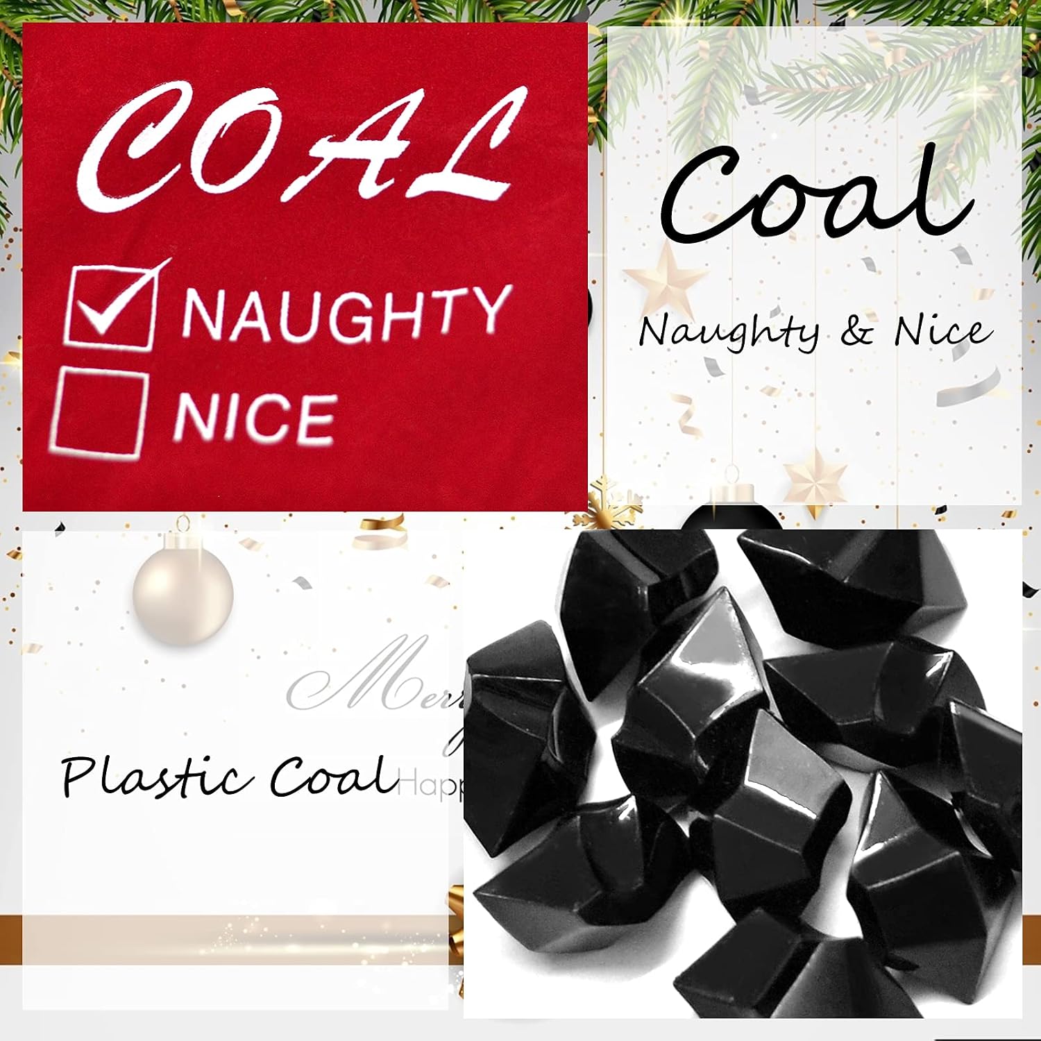 DOSTATNI 2 pcs Naughty Bag with Coal Christmas Gift Card Holder Christmas Bag of Coal Naughty for Holiday Santa Stocking Stuffer