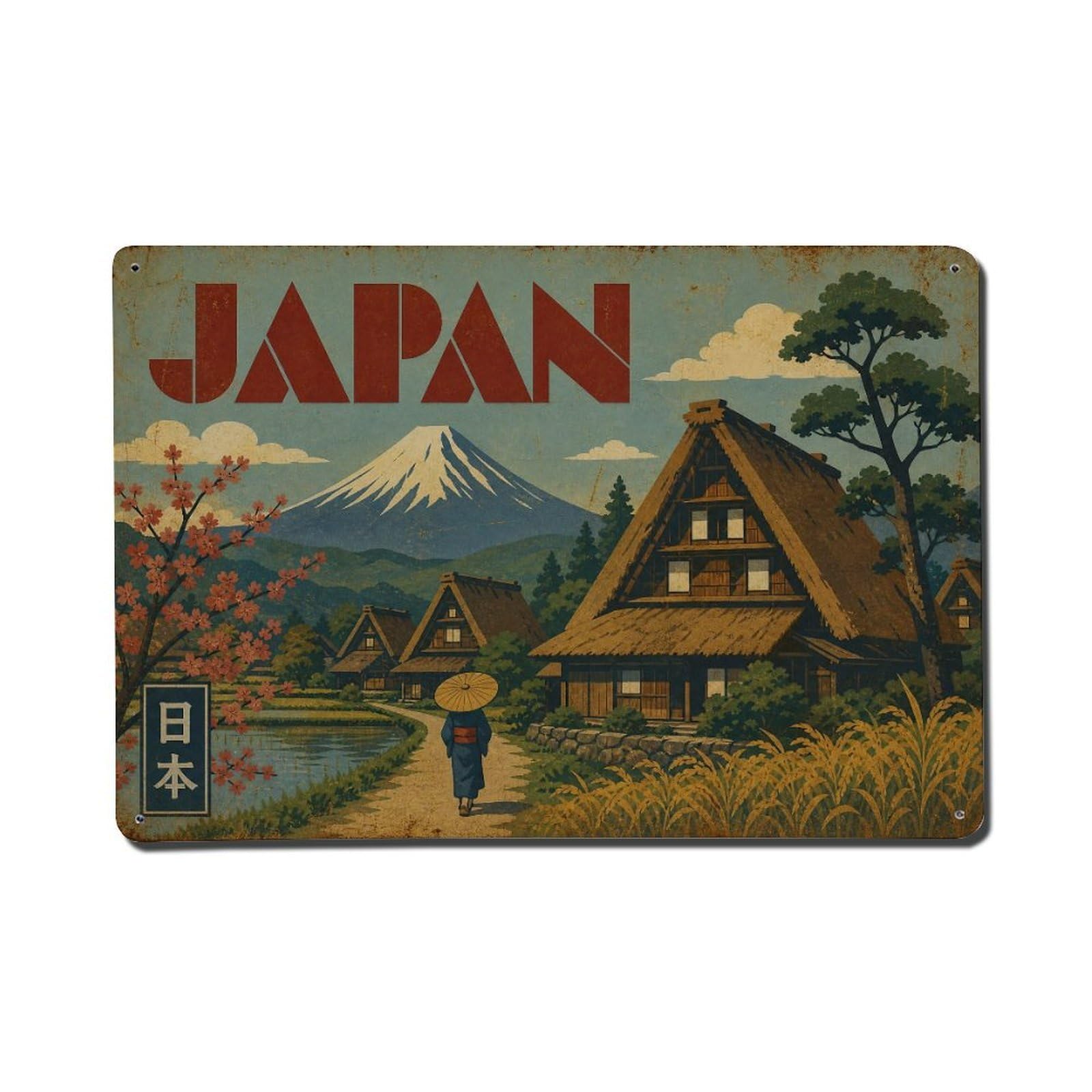 Huiyhb 8X12inch(20X30cm) Vintage Travel Japan Village Metal Tin Sign