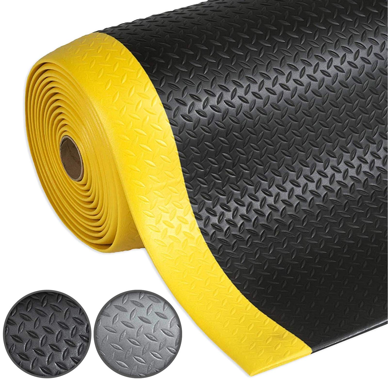 Floordirekt Anti Ermüdungsmatte, Stehmatte 120 x 400 cm Schwarz-Gelb Robuste Arbeitsplatzmatte für Steharbeitsplatz - Entlastet die Gelenke für mehr Komfort beim Stehen Dyna-Protect Diamond