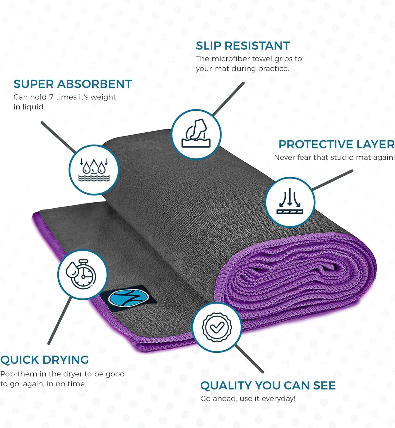 Youphoria Yoga Microfiber Towel Non-Slip Yoga Mat Towel - Hot Yoga Towel for Sweat & Grip... (Gray Towel/Purple Stitching) : Sports & Outdoors