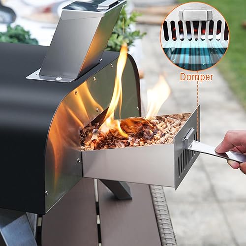 Miniatura 5 de BIG HORN OUTDOORS Hornos de pizza negros de 12 pulgadas, máquina de pizza de pellets de madera, pizzas horneadas a piedra fáciles de usar en