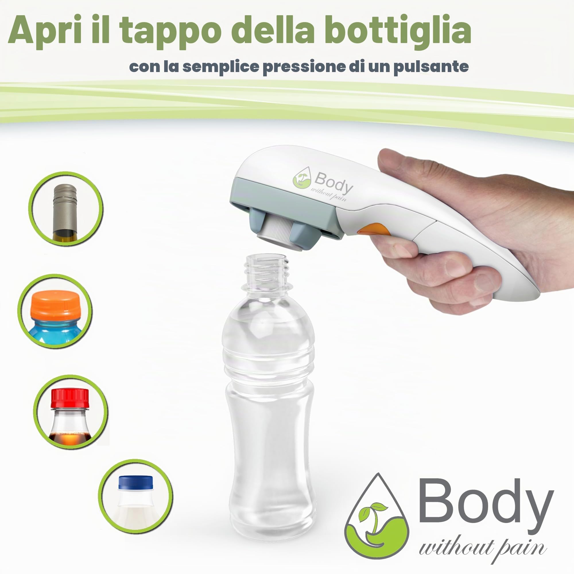 Apribottiglie elettrico per anziani, soluzione automatica per una facile apertura delle bottiglie d'acqua, ideale per mani deboli o artrite, perfetto per soda, latte, succhi di frutta, alimentato a
