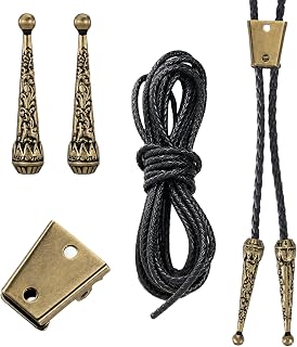 4PCS Bolo Tie Kit Leather Rope with Silver Clasp Western Cowboy Vintage Cowgirl Tie