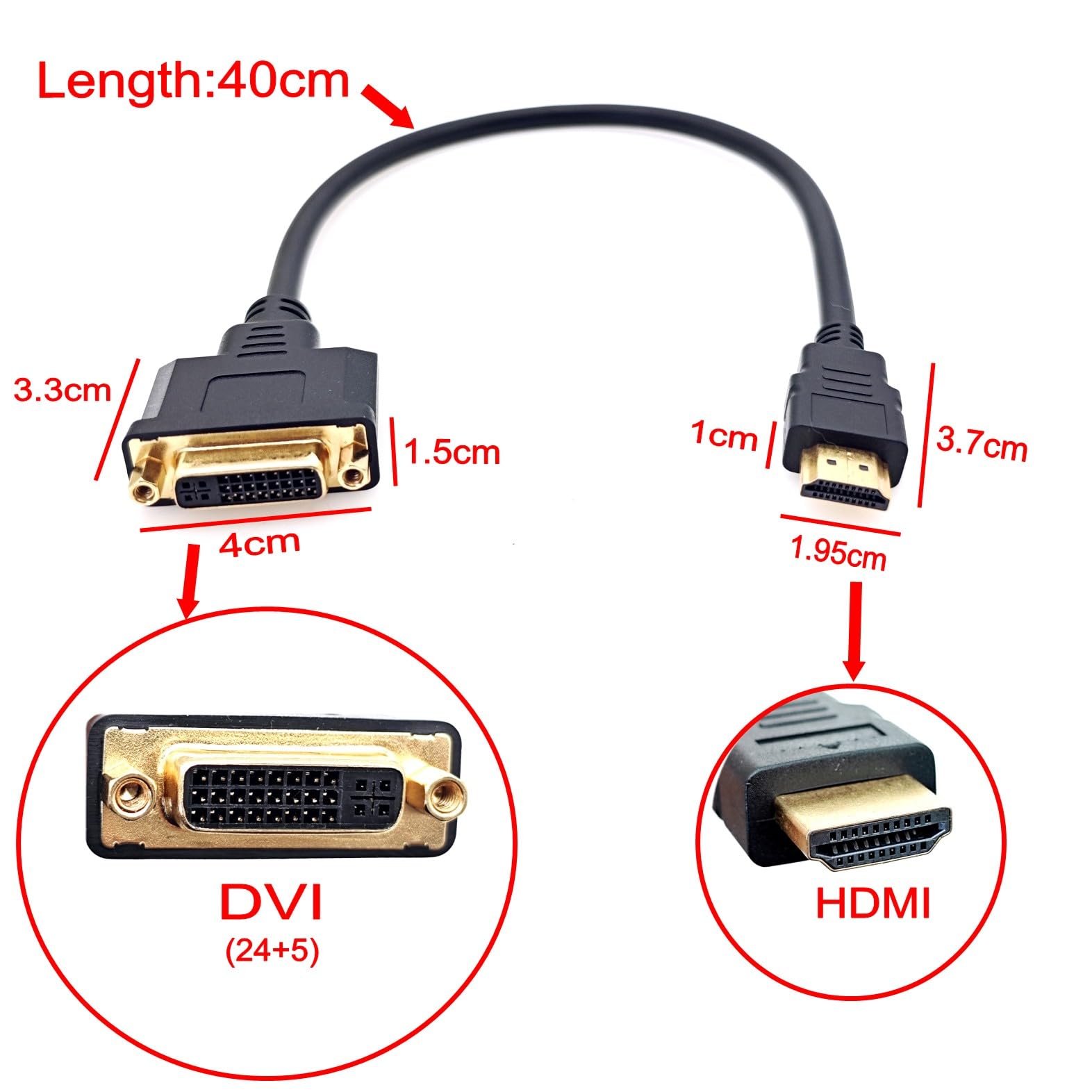 JZK adaptateur câble DVI vers HDMI bidirectionnel HDMI mâle vers DVI femelle 24+5 Full HD 1080p