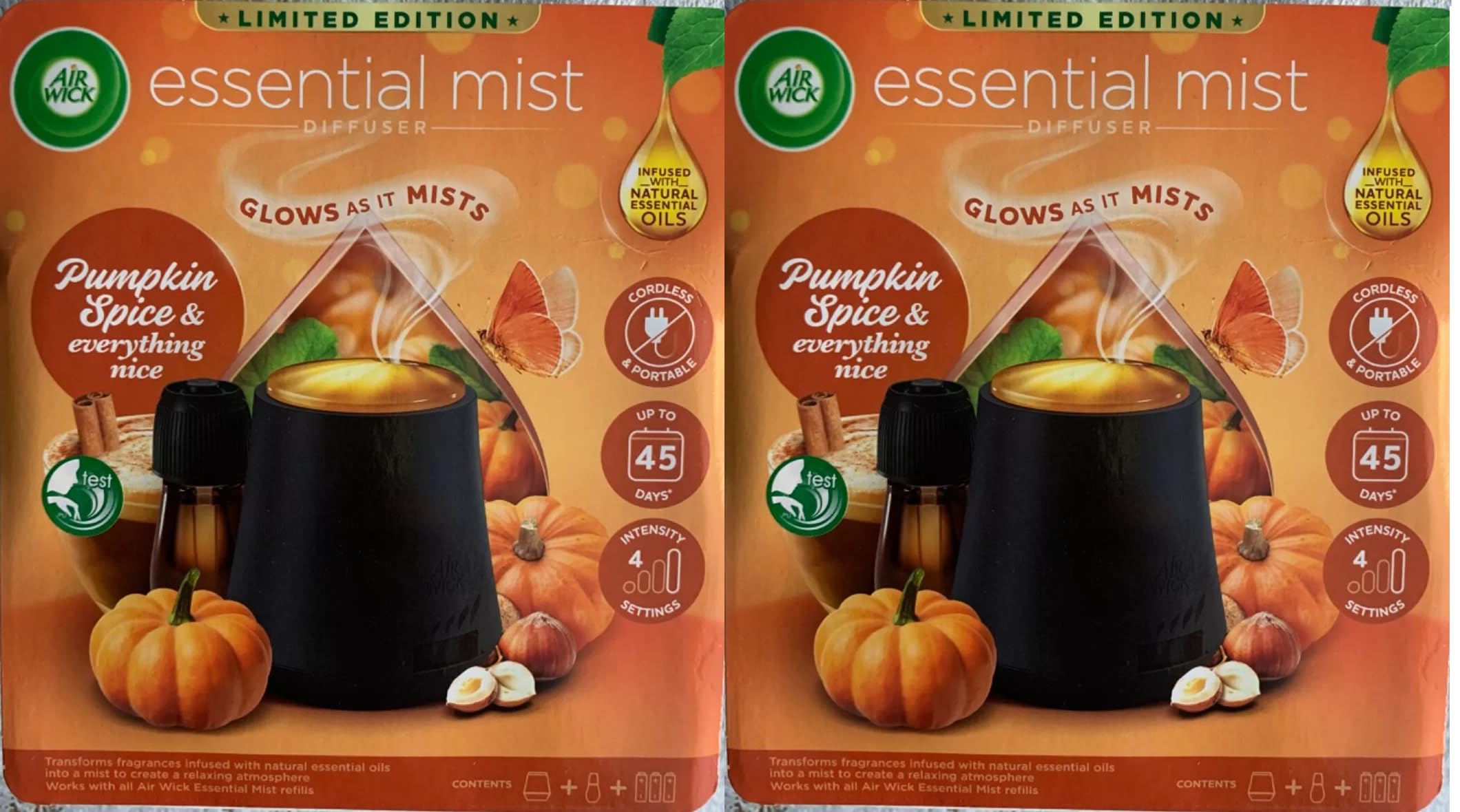 2xAir Wick Essential Oil Mist Kit, Diffuser & Refill - Pumpkin Spice & Everything Nice