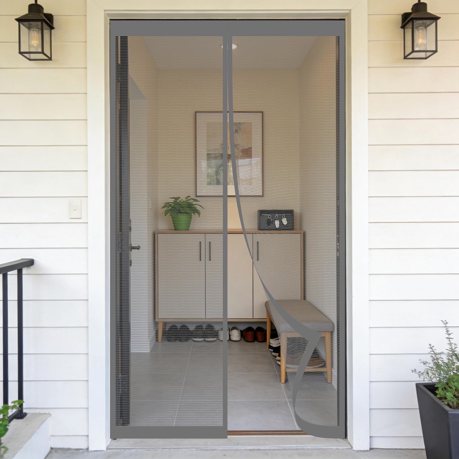 Moustiquaire porte anti-moustique 155x170 rideau aimanté sans percer gris