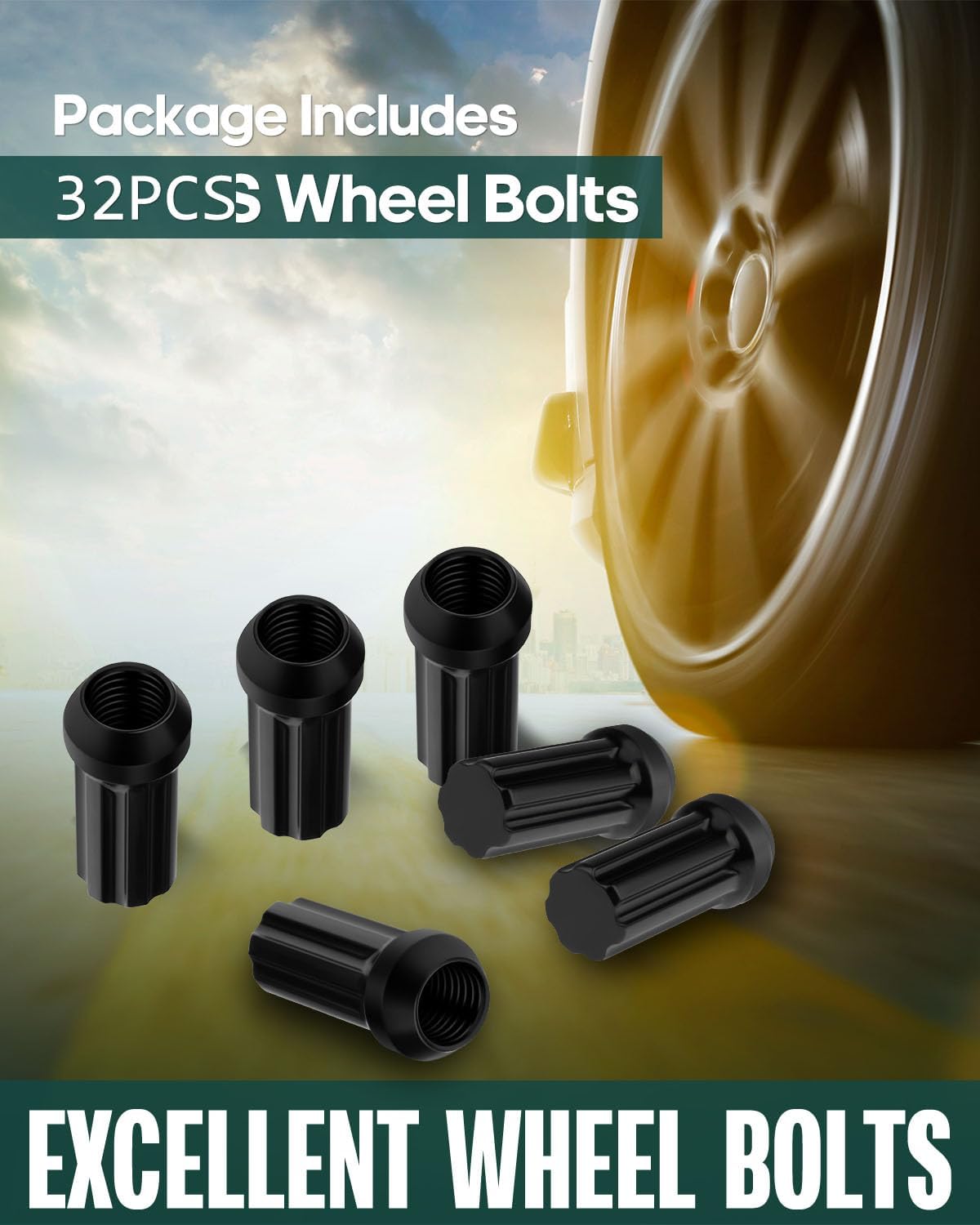 SCITOO M14x2 Spline Lug Nuts fits for Ford Excursion 2000-2002 32PCS+2Keys Black Wheel Lug Nuts Closed End Socket Thread for Ford F-250 for F-350 Super Duty 1999-2004