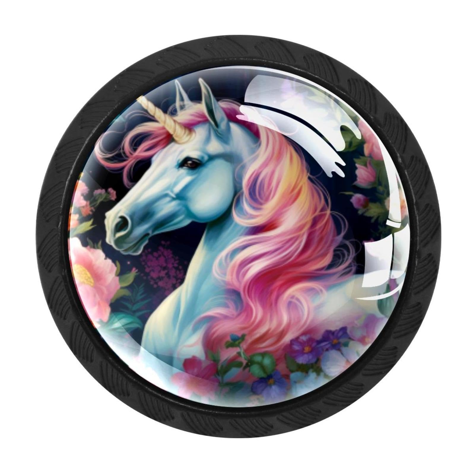 CHENZZZZ 4 Pieces Unicorn Drawer Knobs, 35mm Black Cabinet Knobs, Drawer Pulls and Knobs, Dresser Drawer Knobs, Cabinet Hardware Kitchen Cabinet Knobs