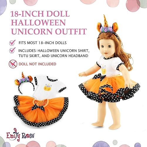 Miniatura 3 de Emily Rose Ropa de muñeca de 18 pulgadas, 3 piezas, falda tutú de unicornio naranja y negro, disfraz de Halloween para muñecas de 18 pulgadas,