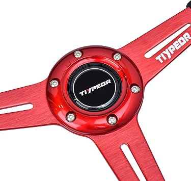 Racing Steering Wheel 13 330mm, 6 Bolt JDM Car Accessory with Red Grooved Spoke Bracket and Horn Button, for Racing Simulators, Rally, and Modified Cars