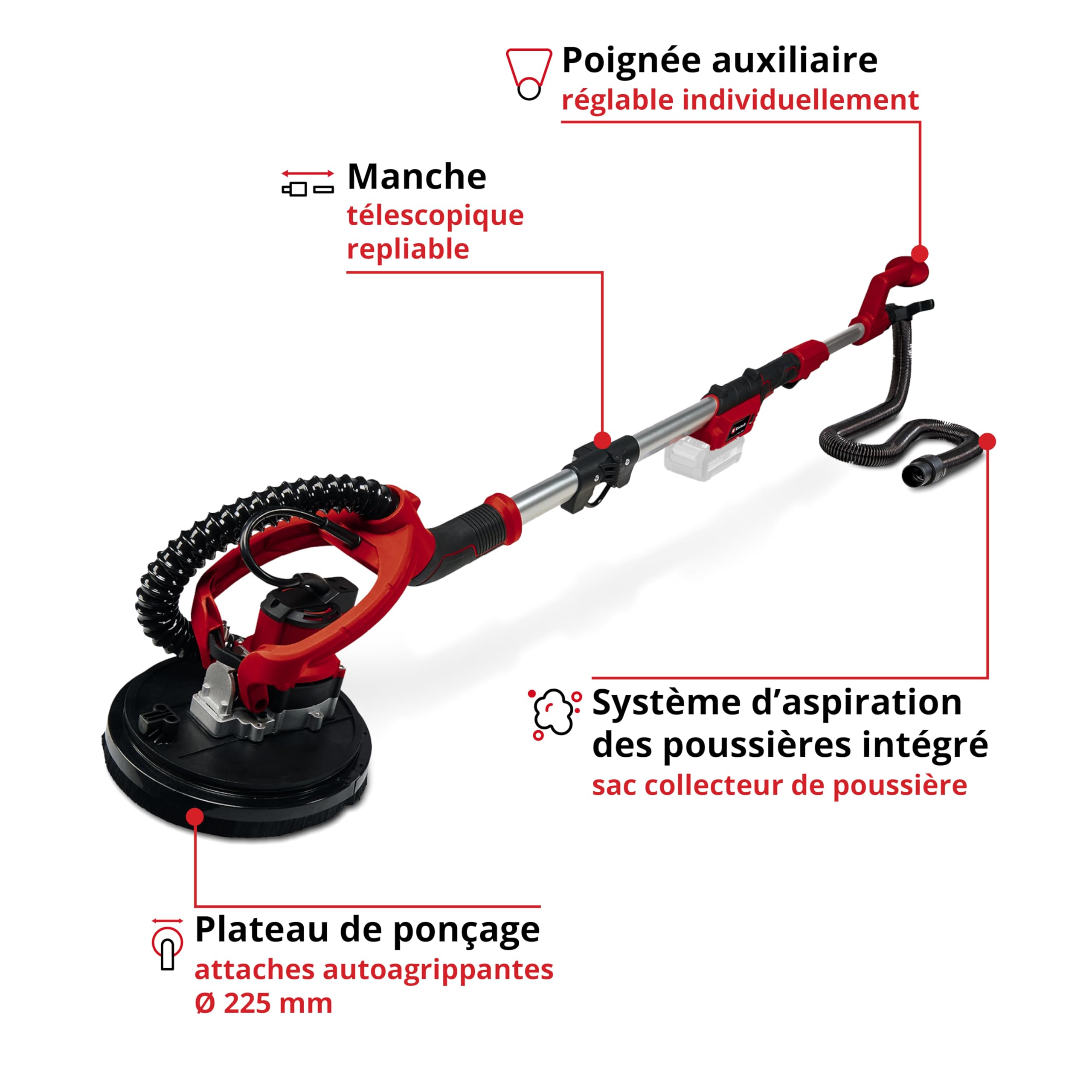 Einhell Professional Ponceuse girafe sans fil TP-DW 18/225 Li - solo Power X-Change (18V, 600-1200 trs/min, 225mm, moteur sans charbon) Livré sans Batterie ni Chargeur