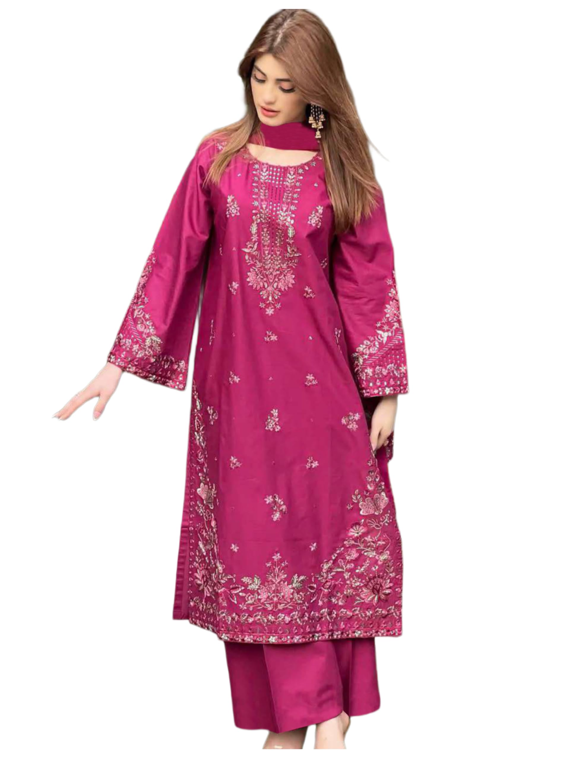 anni designer Women's Cotton Blend Embroidered Straight Kurta with Palazzo and Dupatta | Ethnic Kurta Set for Women Stylish Indian Outfit Designer Suit Set Ethnic Clothing Collection-picture-11