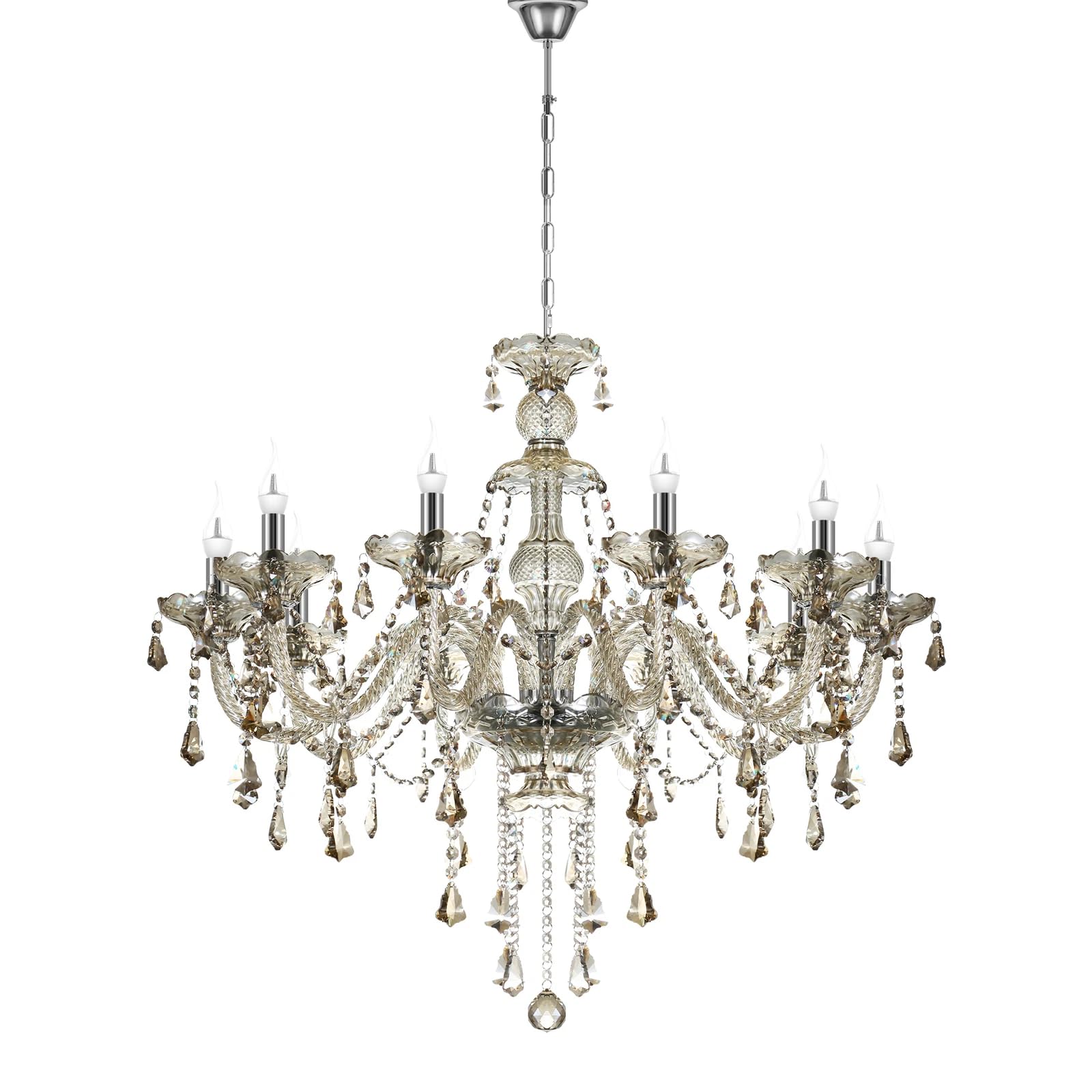 Lustre moderne à 10 ampoules en cristal K9, couleurs cognac, suspension en bougie, éclairage de plafond élégant pour salle à manger, salon, chambre à coucher et accessoires de maison