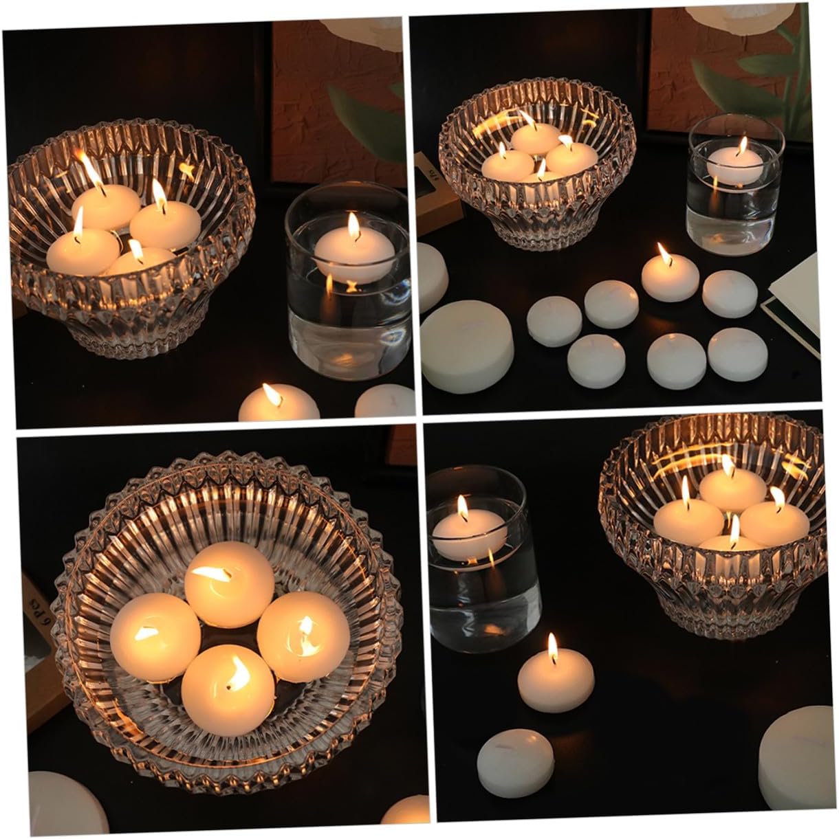 Mobestech Unscented Floating Tealight Votive Candles 6pcs 4.5x2.5cm Dripless Wax Pool Party Candles for Weddings Birthdays Romantic Dinner Home Décor