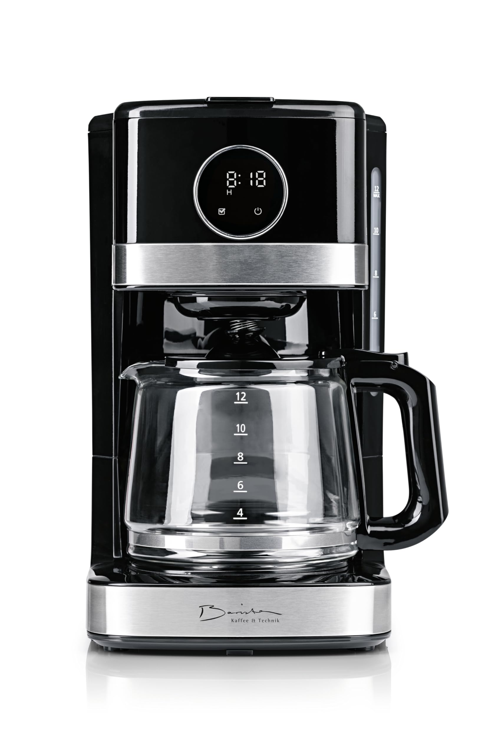 Barista Cafetera con pantalla táctil, cafetera de filtro de 900 W y jarra de vidrio, cafetera de 1,5 litros, máquina de filtro de café en polvo, para hasta 12 tazas de café