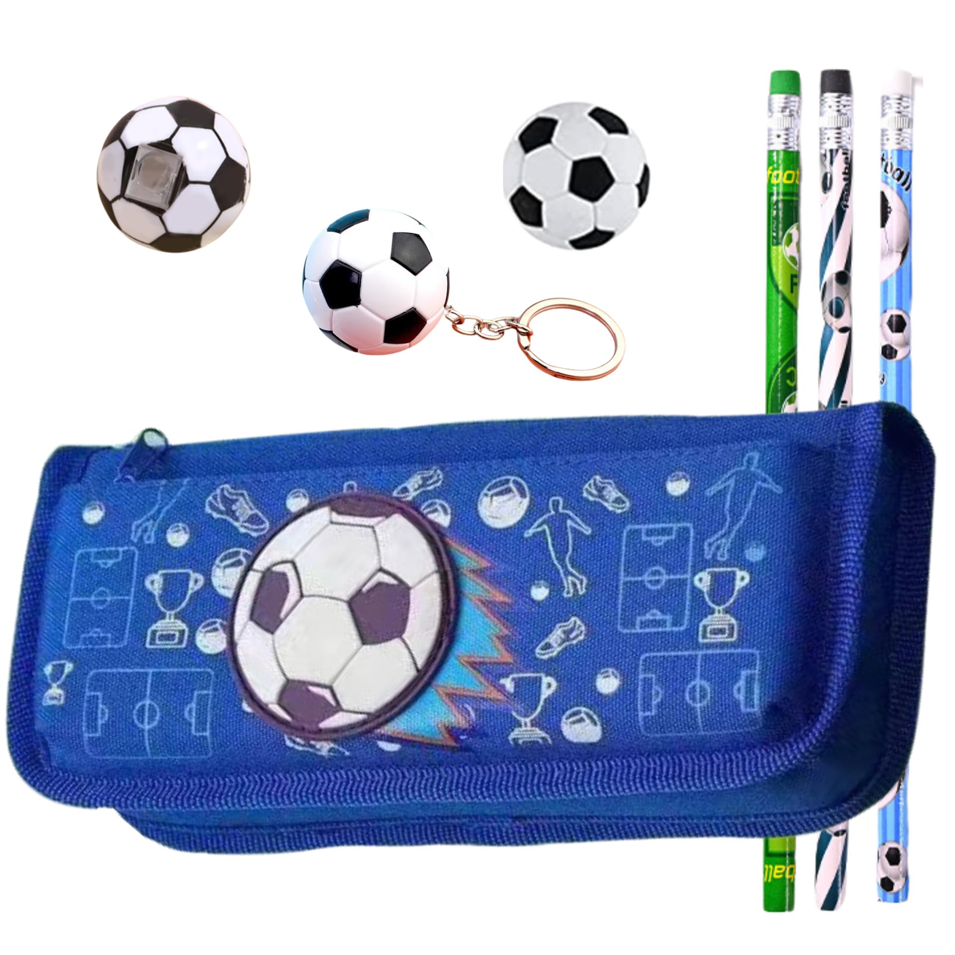 Astuccio Scuola A Forma Di Pallone Da Calcio | Set Con Matite, Gomma E Temperamatite | Colori: Grigio, Nero, Blu - 2