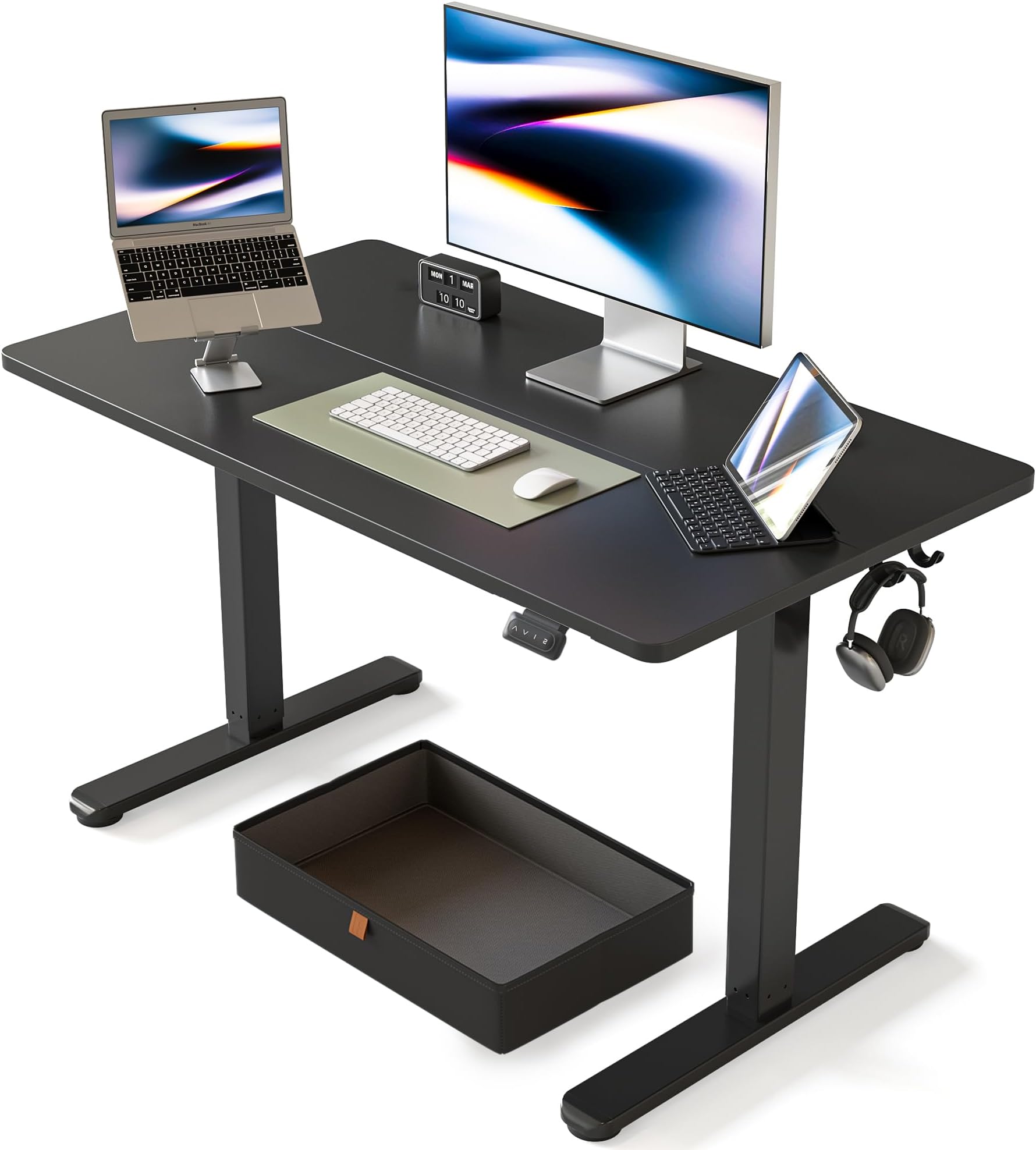 FEZIBO40 x 24 Inches Standing Desk with Drawer, Adjustable Height Electric Stand up Desk with Storage, Sit Stand Home Office Desk, Ergonomic Computer Desk, Black