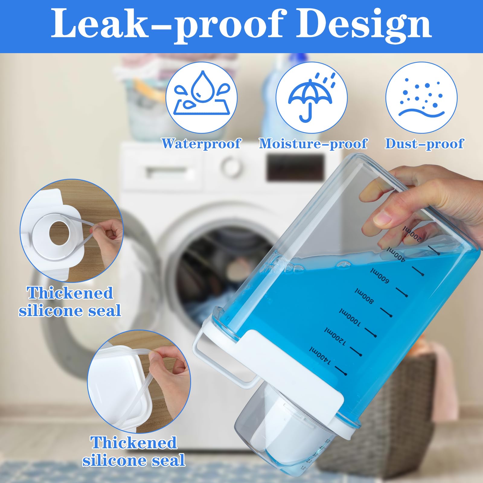 2 Pezzi 1800ML Dispenser Detersivo Lavatrice con Misurino, Ermetico Contenitori Detersivi Lavanderia, Dosatore per Detersivo e Detersivo in Polvere, Contenitore per Cereali Zucchero Muesli